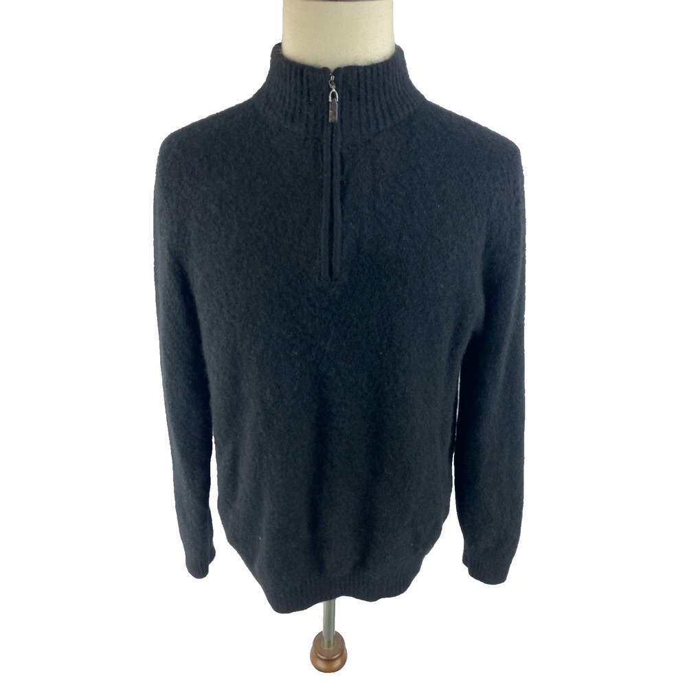 Robert Talbott Mens 2XL (Fits L) Black 100% Cashmere‎ 1/4 Zip Pullover Sweater